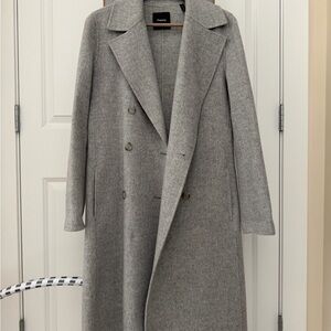 Theory Grey Wool & Cashmere Double-Breasted Coat | Size S